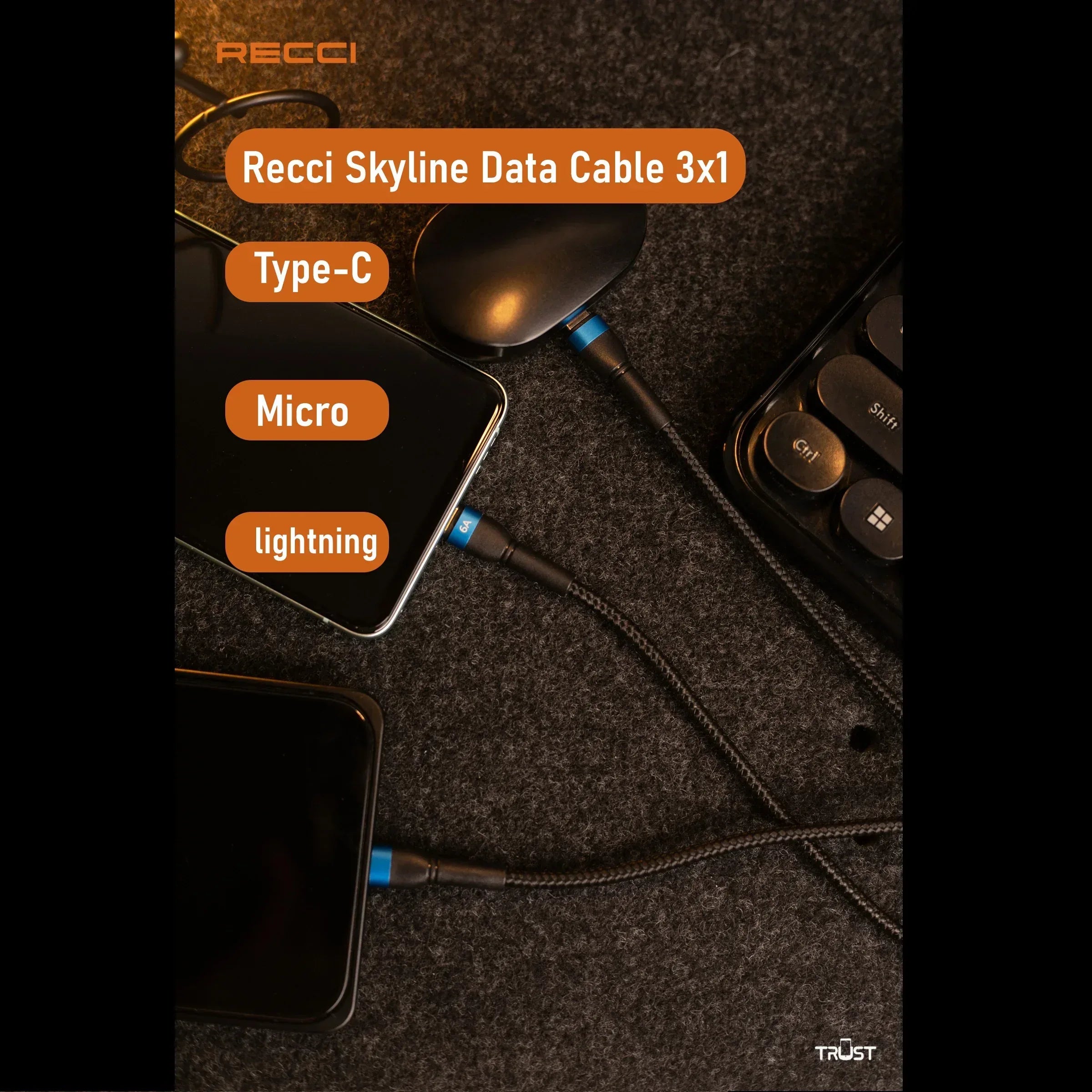Recci SkyLine 3 in 1 Cable RTC-T12 - Three