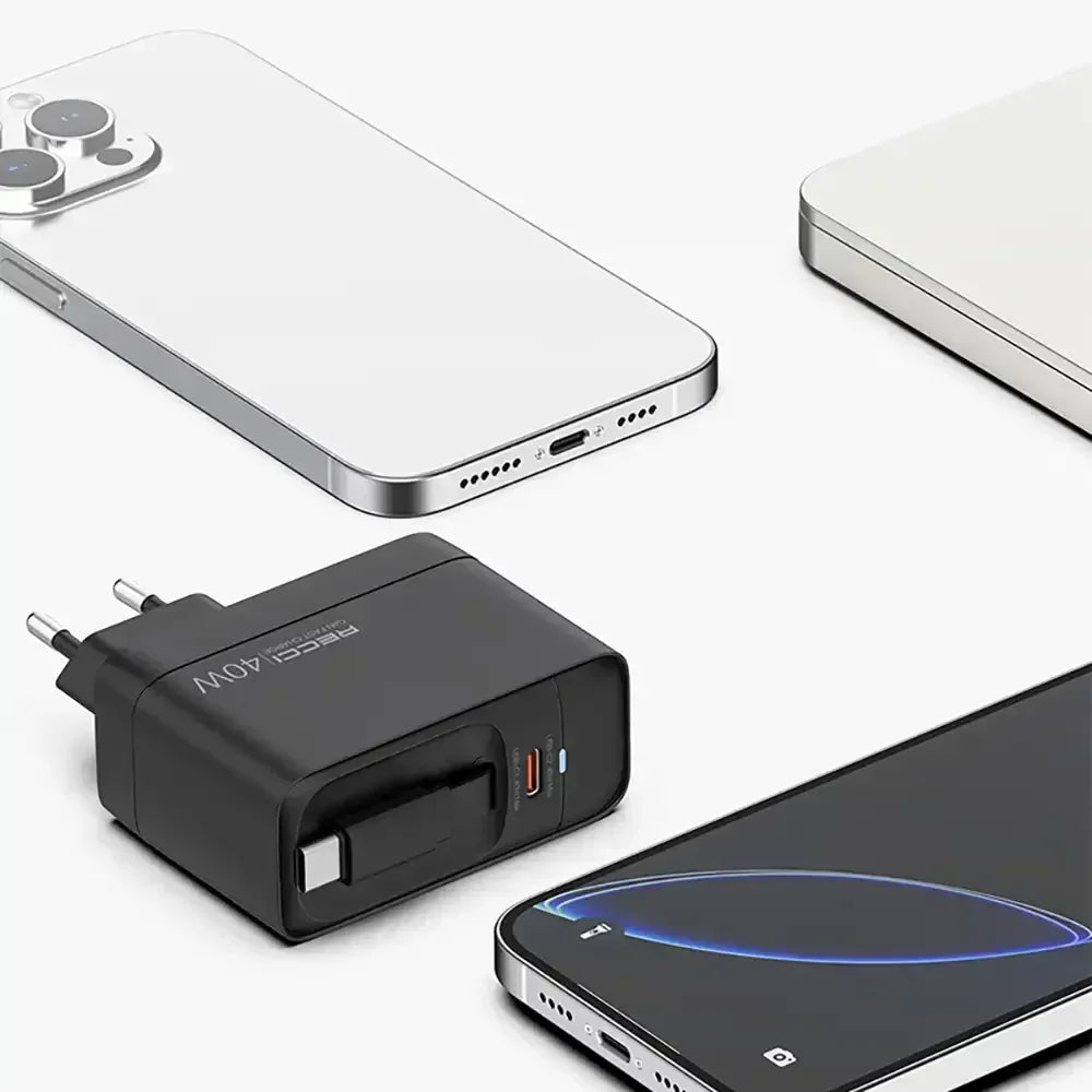 Recci Wall Charger 40W Stretchable Cable Rc102E - Three