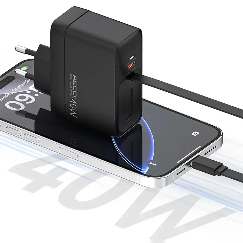 Recci Wall Charger 40W Stretchable Cable Rc102E - Three