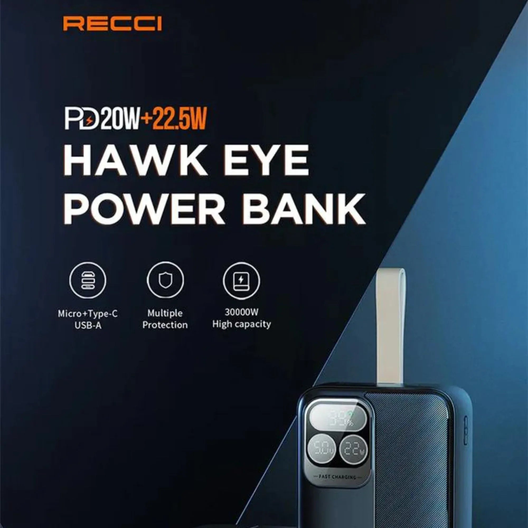 Recci PD 20W + 22.5W 30000mAh Power Bank RPB-P38 - Three