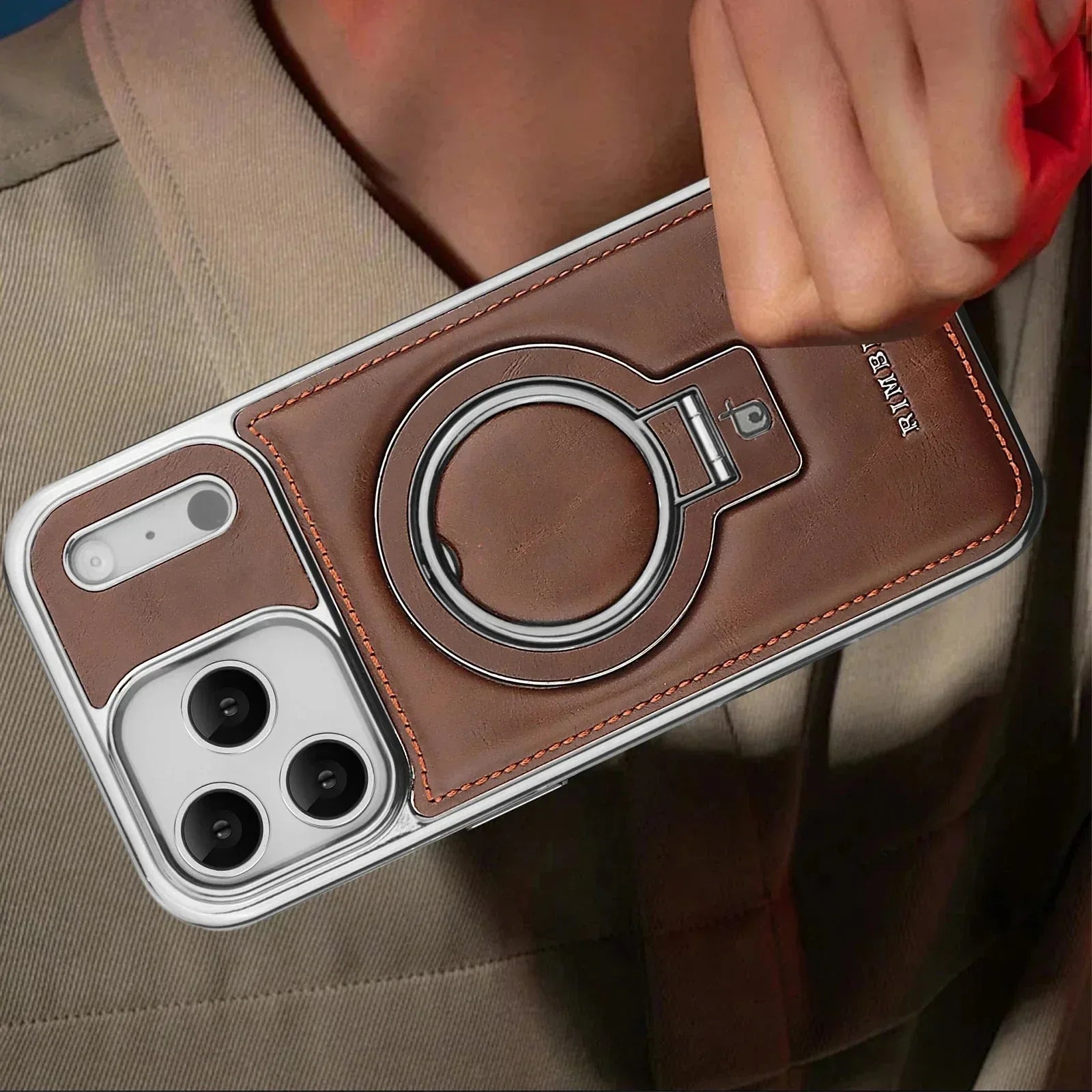 Rimbmax Leather Stand Magsafe Case iPhone 17 Pro Max - Three