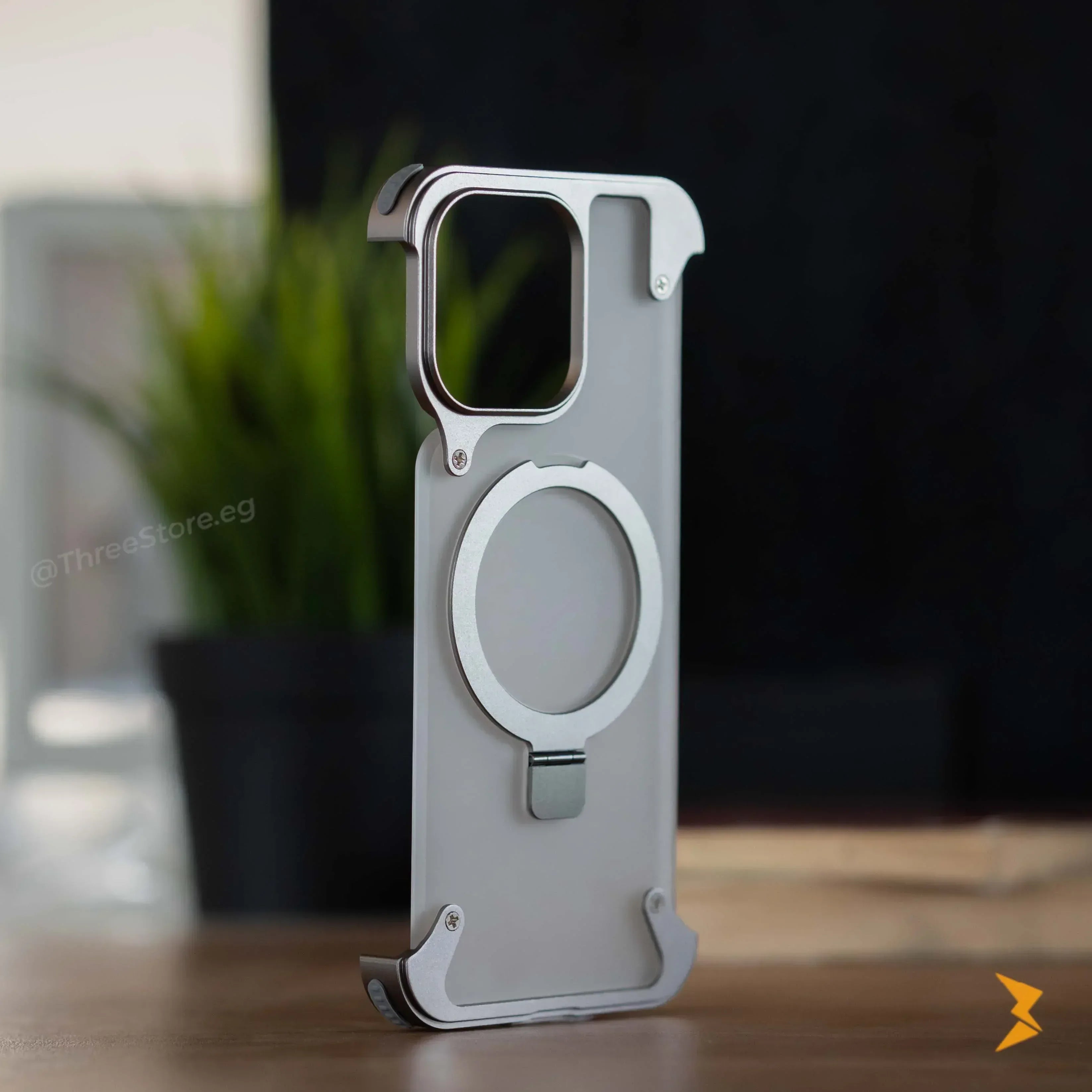 Rimless Metal Magnetic Stand Case iPhone 15 Pro Max - Three