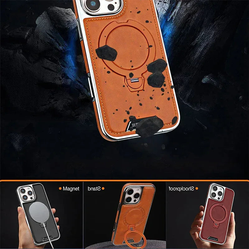 Royal Leather MagSafe Stand Case iPhone 16 Pro Max - Three