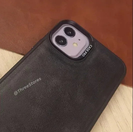 Black Leather Case iPhone 12 - Three