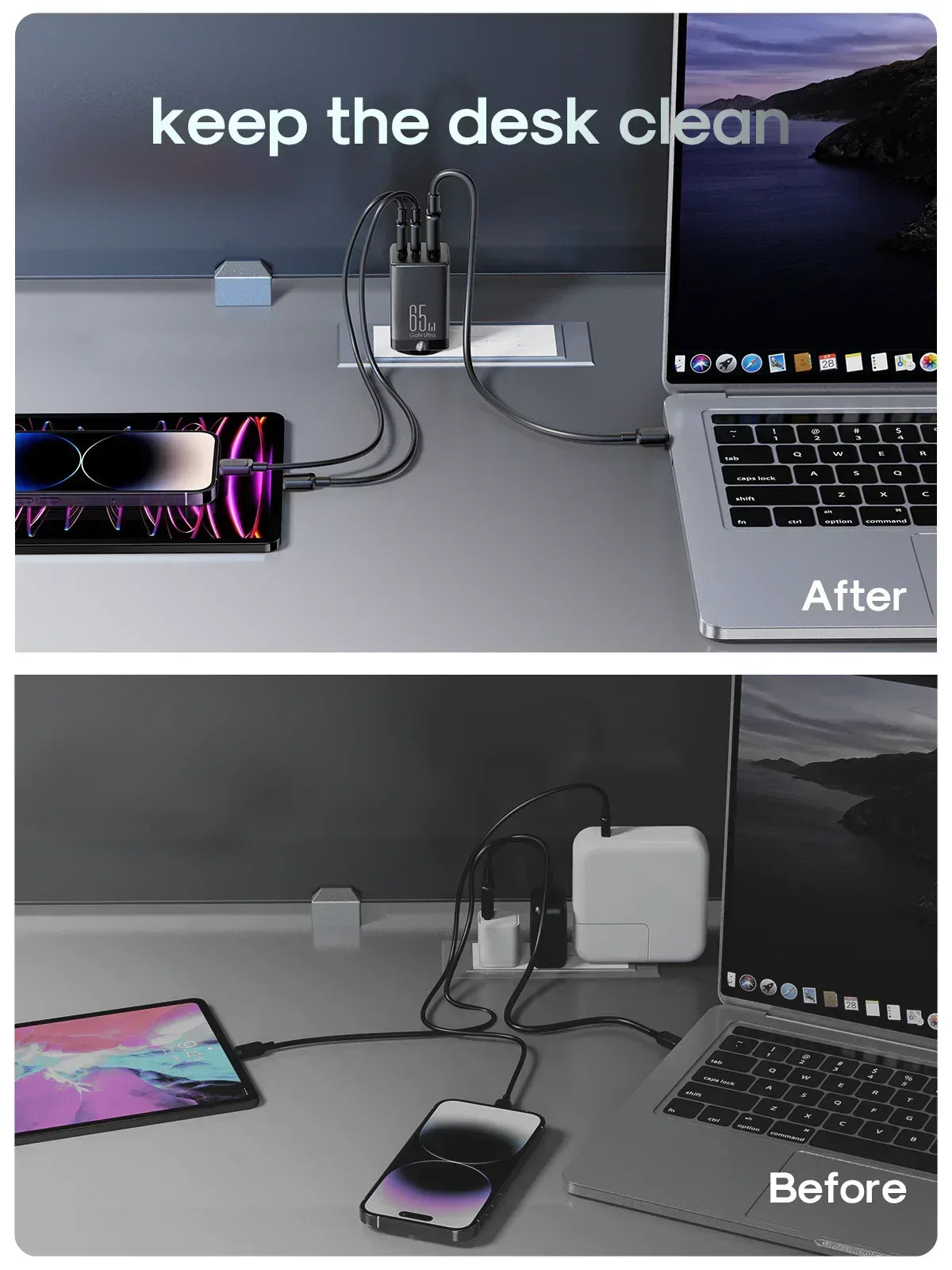 Joyroom Gan Ultra 65W Fast Charger 100W C to C Cable 1.2m JR-TCG01 - Three