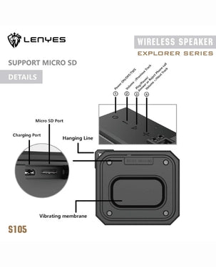 Lenyes Bluetooth 5.3 IPX6 Compact Portable Speaker S105