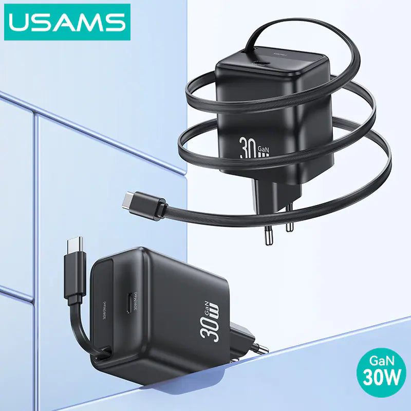Usams 30W Charger With Type-C Retractable Cable
