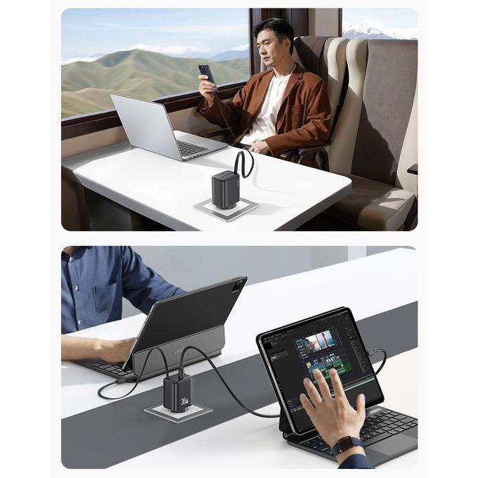 Usams 30W Charger With Type-C Retractable Cable