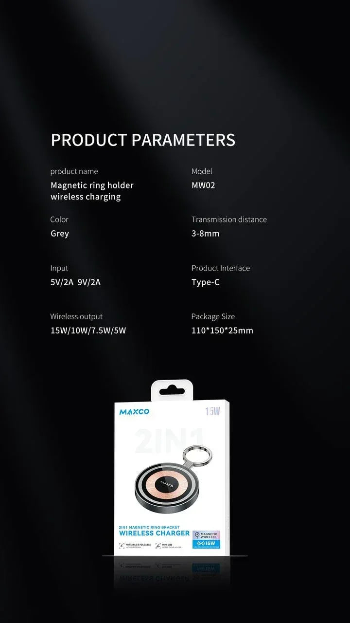 Maxco 2 in 1 Magnetic Ring Bracket Wireless Charger MW02 - Three
