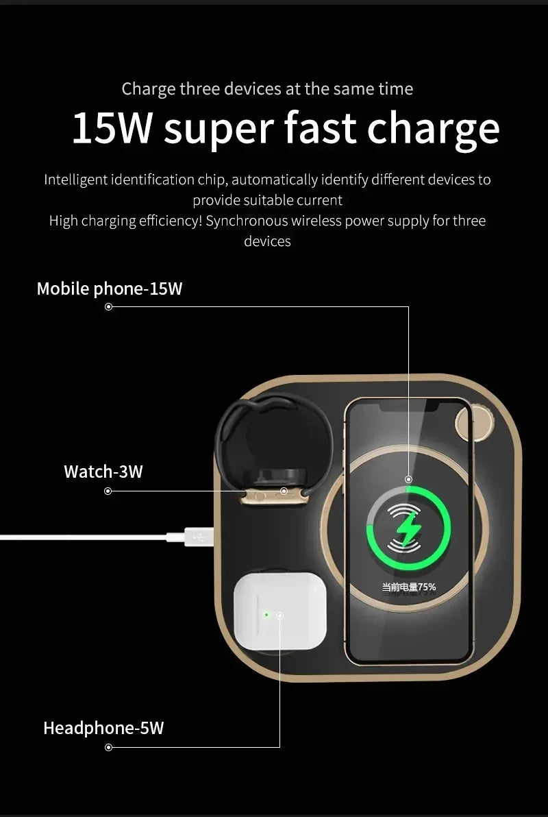 3 in1 Wireless Charging Station With Lamp X3 - Three