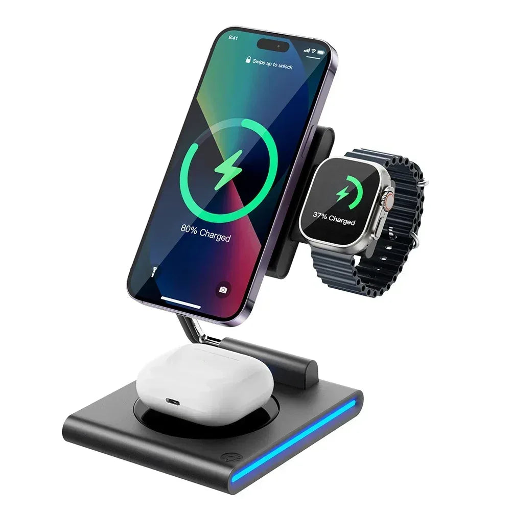 Foldable Stand 3 in 1 Wireless Charger - Three