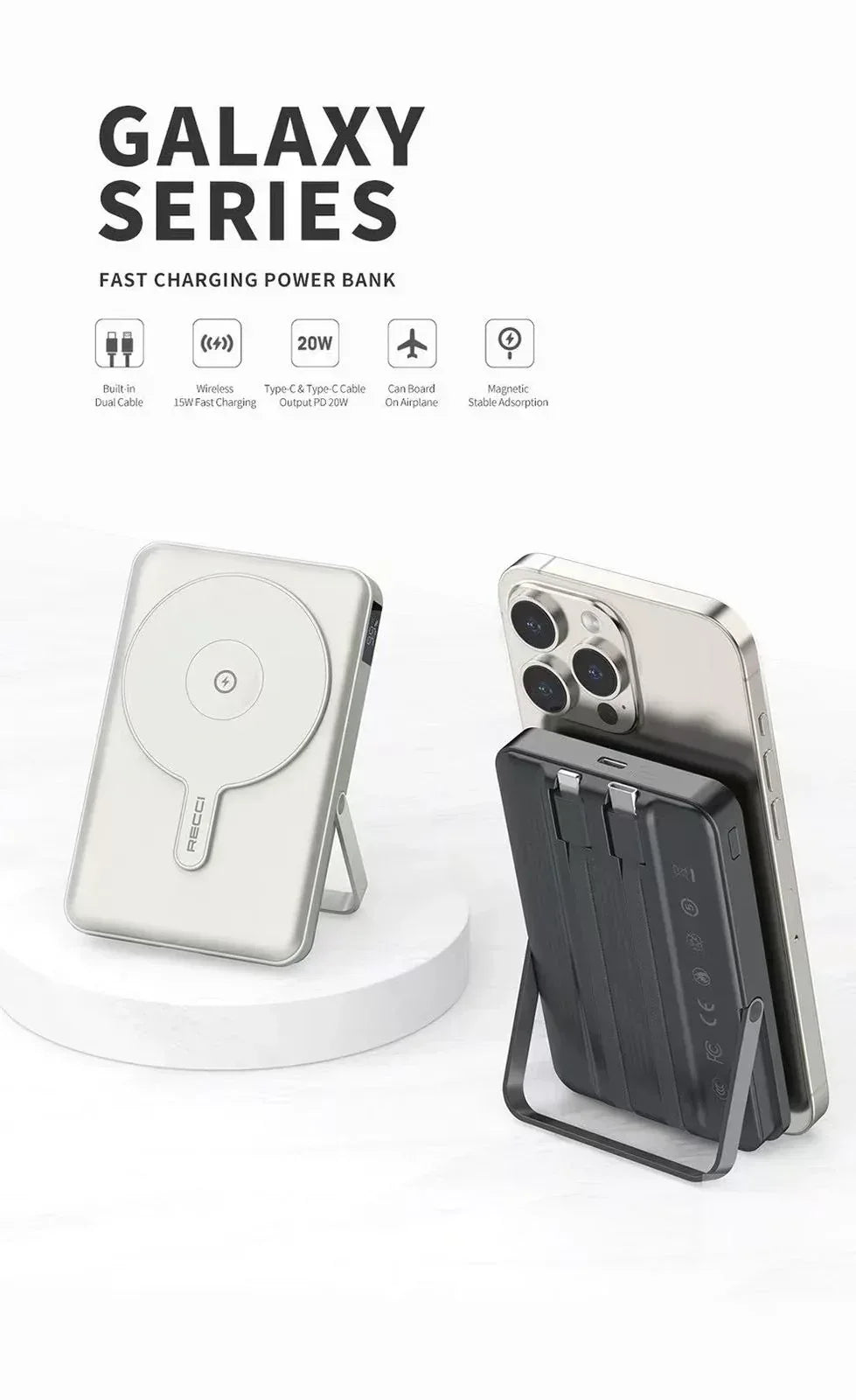 Recci Fast Charging 15W PD 20W Power Bank 10000 mAh RPB-W27 - Three