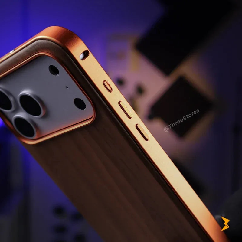Wood Metal Frame Magsafe Case iPhone 17 Pro Max - Three