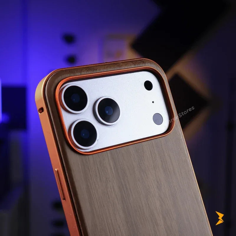 Wood Metal Frame Magsafe Case iPhone 17 Pro Max - Three