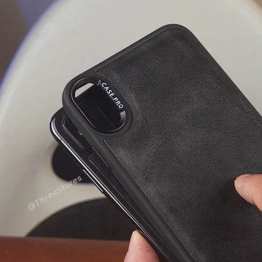 Black Leather Case iPhone X - Three