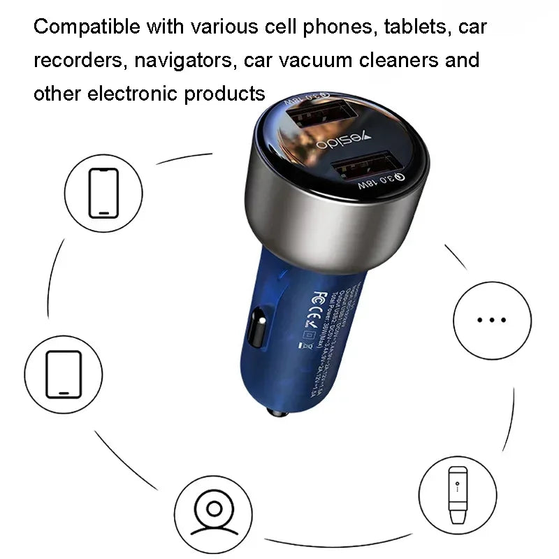 Yesido 18W USB Car Charger with 2 Ports Y51 - Three