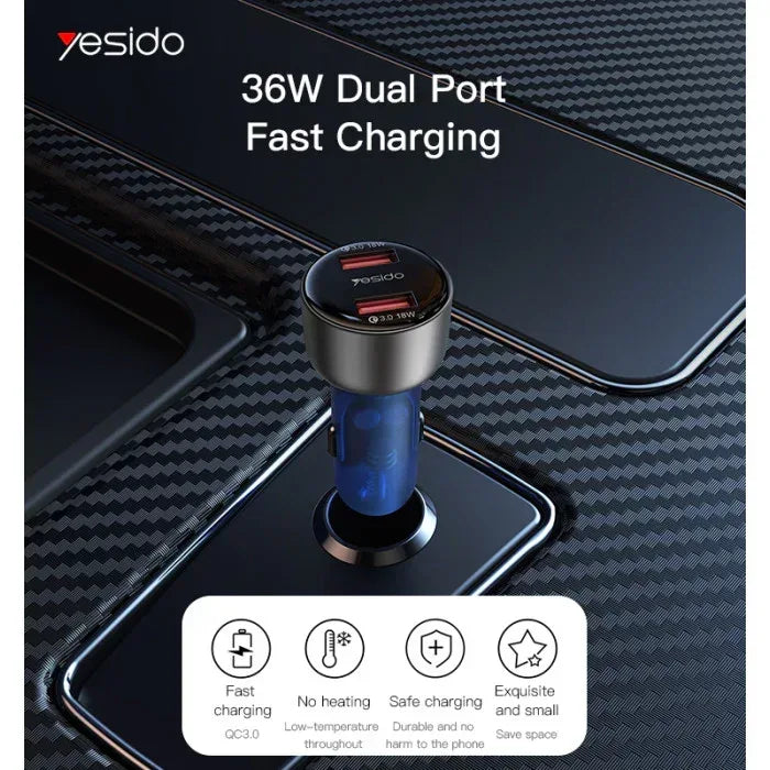 Yesido 18W USB Car Charger with 2 Ports Y51 - Three