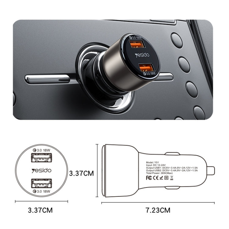 Yesido 18W USB Car Charger with 2 Ports Y51
