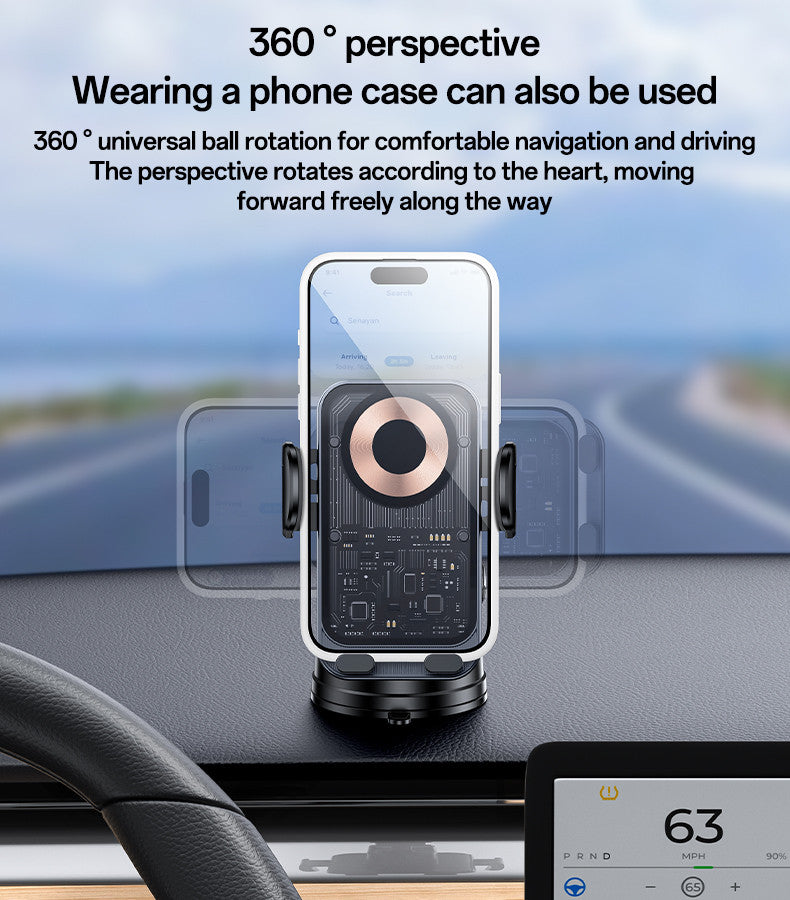Yesido 360 Rotation Electric Locking 15W Wireless Fast Charging Transparent Car Phone Holder C307