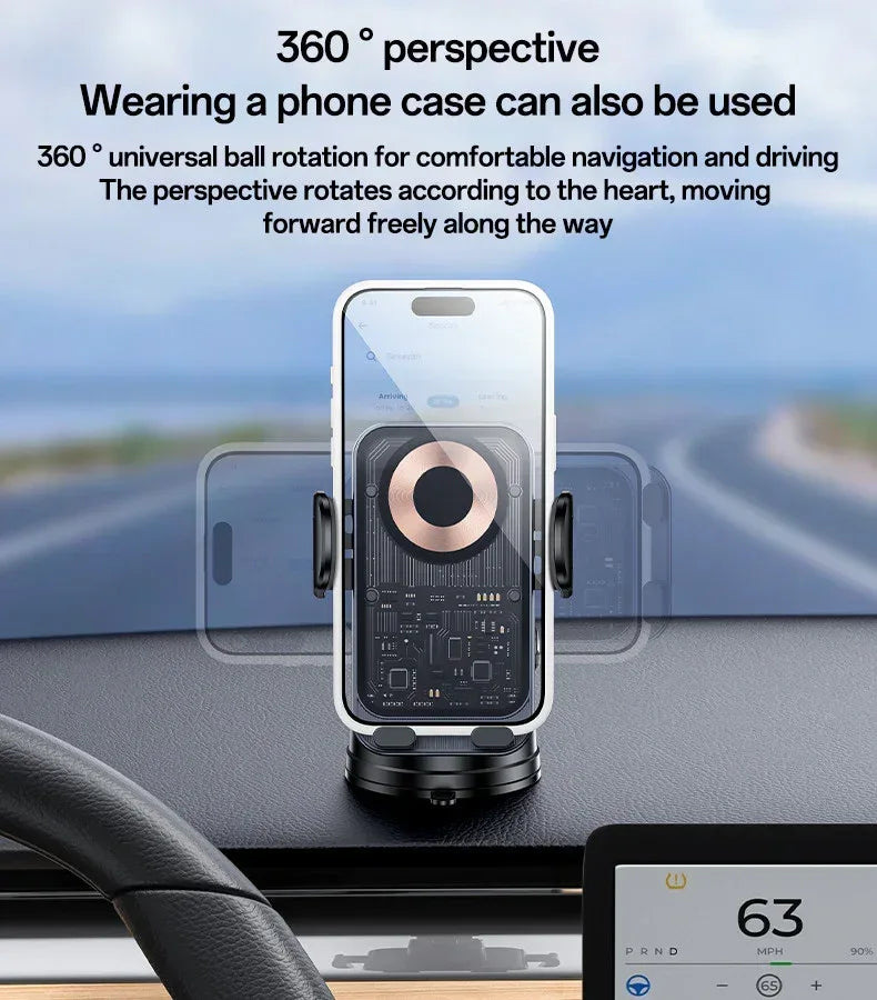 Yesido 360 Rotation Electric Locking 15W Wireless Fast Charging Transparent Car Phone Holder C307 - Three