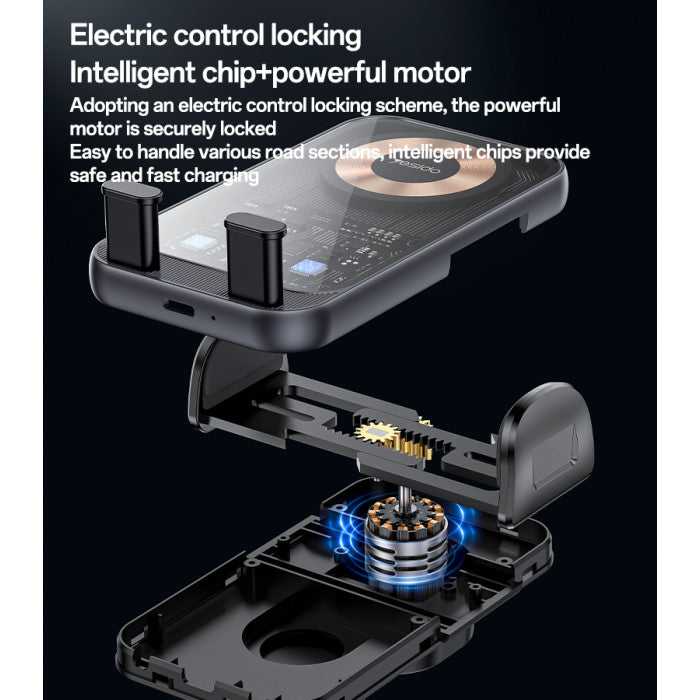 Yesido 360 Rotation Electric Locking 15W Wireless Fast Charging Transparent Car Phone Holder C307