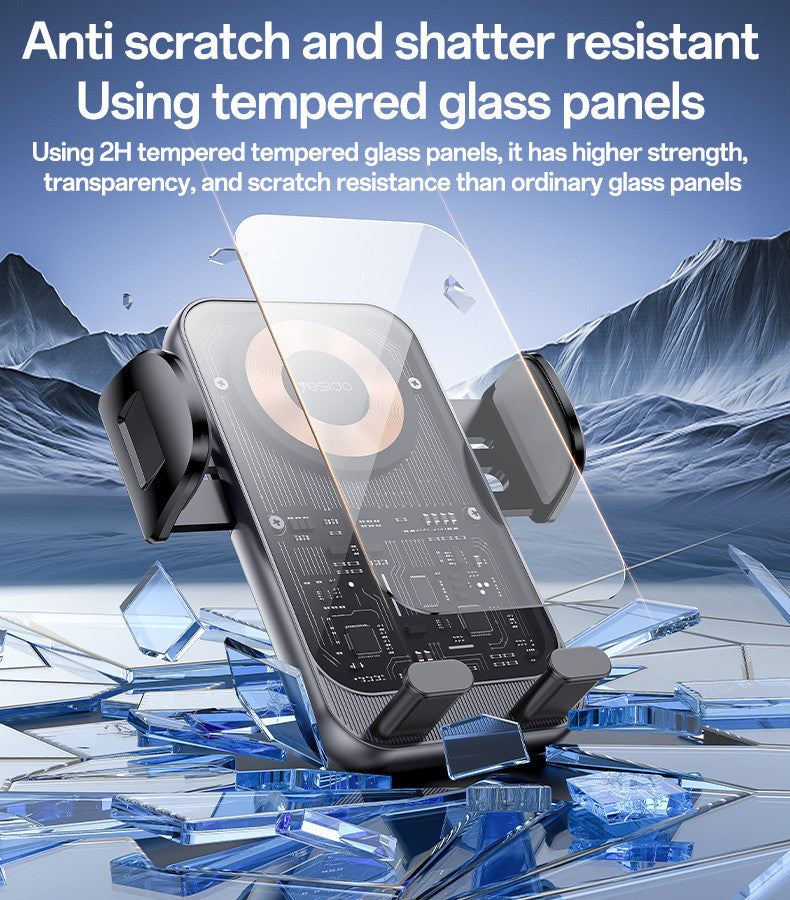 Yesido 360 Rotation Electric Locking 15W Wireless Fast Charging Transparent Car Phone Holder C307