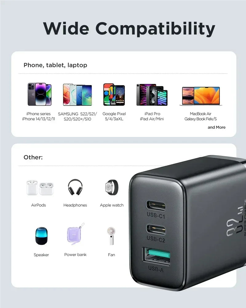 Joyroom 32W 2PD+QC Mini intelligent 3-Port Fast Charger JR-TCF10EU - Three
