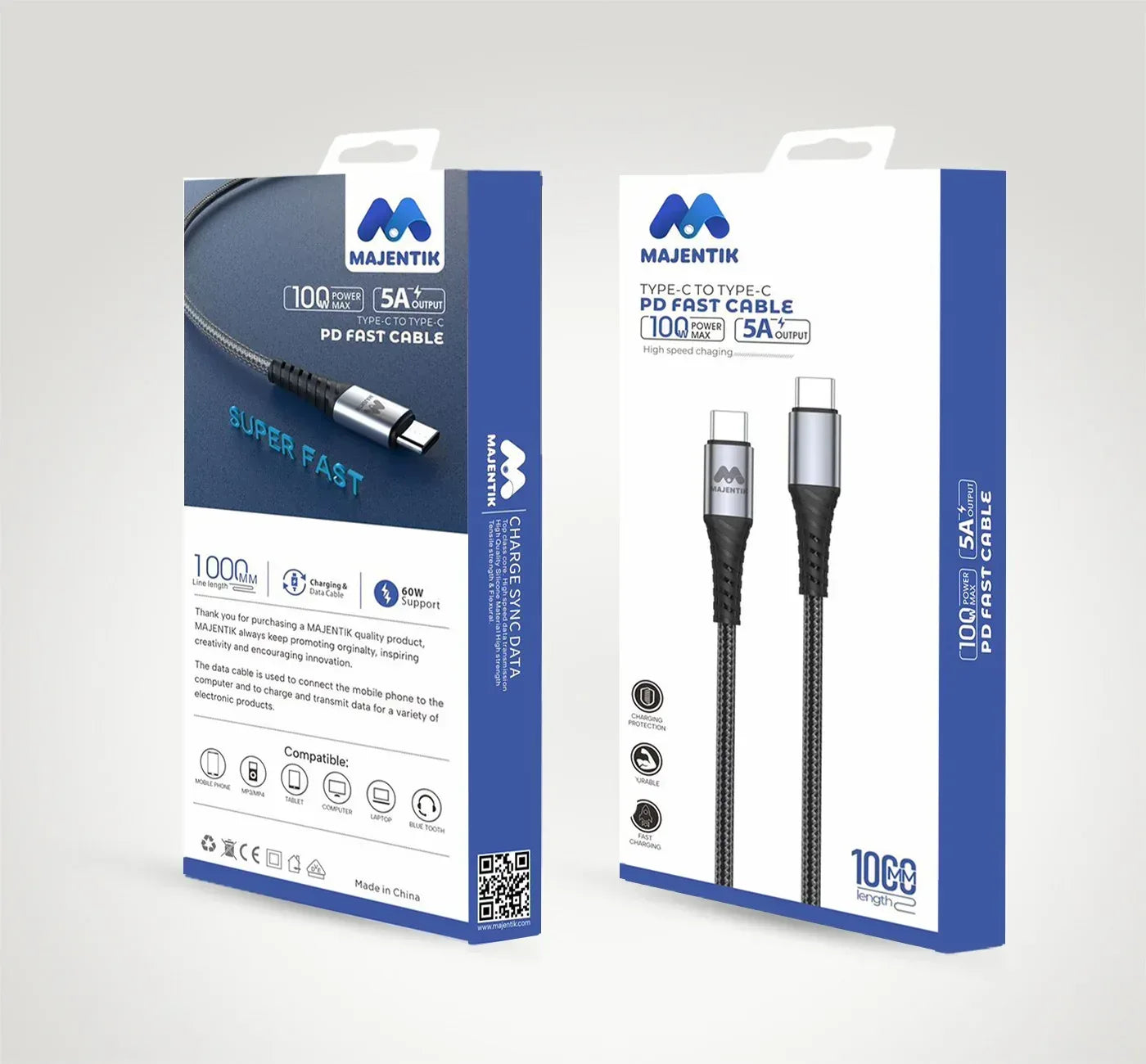 Majentik Fast Charging Cable 100W Type-C To Type-C - Three