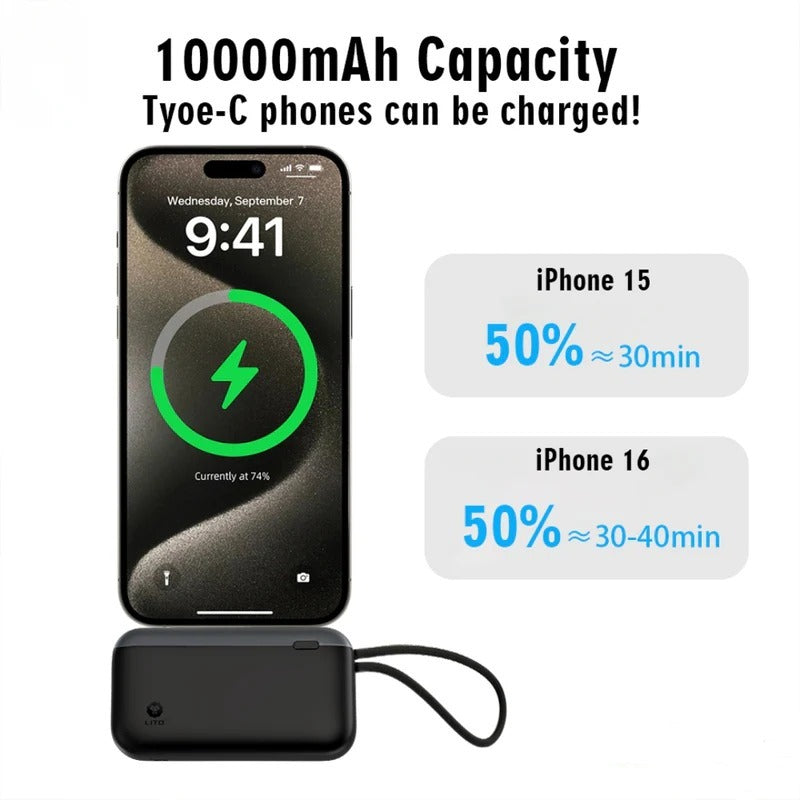 Lito Pocket Power Bank 22.5w Built in Type C Cable LP10