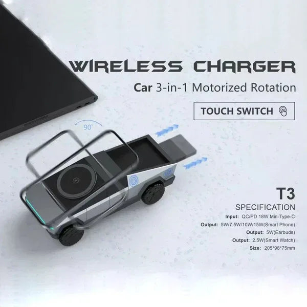 Cyber Dock Car 3-in-1 Wireless Charging Station - Three