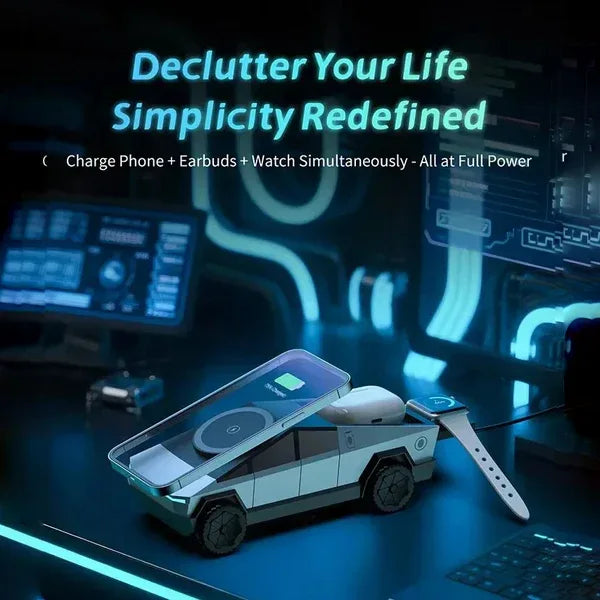 Cyber Dock Car 3-in-1 Wireless Charging Station - Three