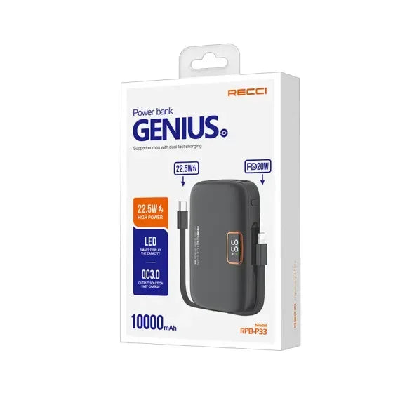 Recci Genius 10000 mAh Fast Charging Power Bank RPB-P33 - Three
