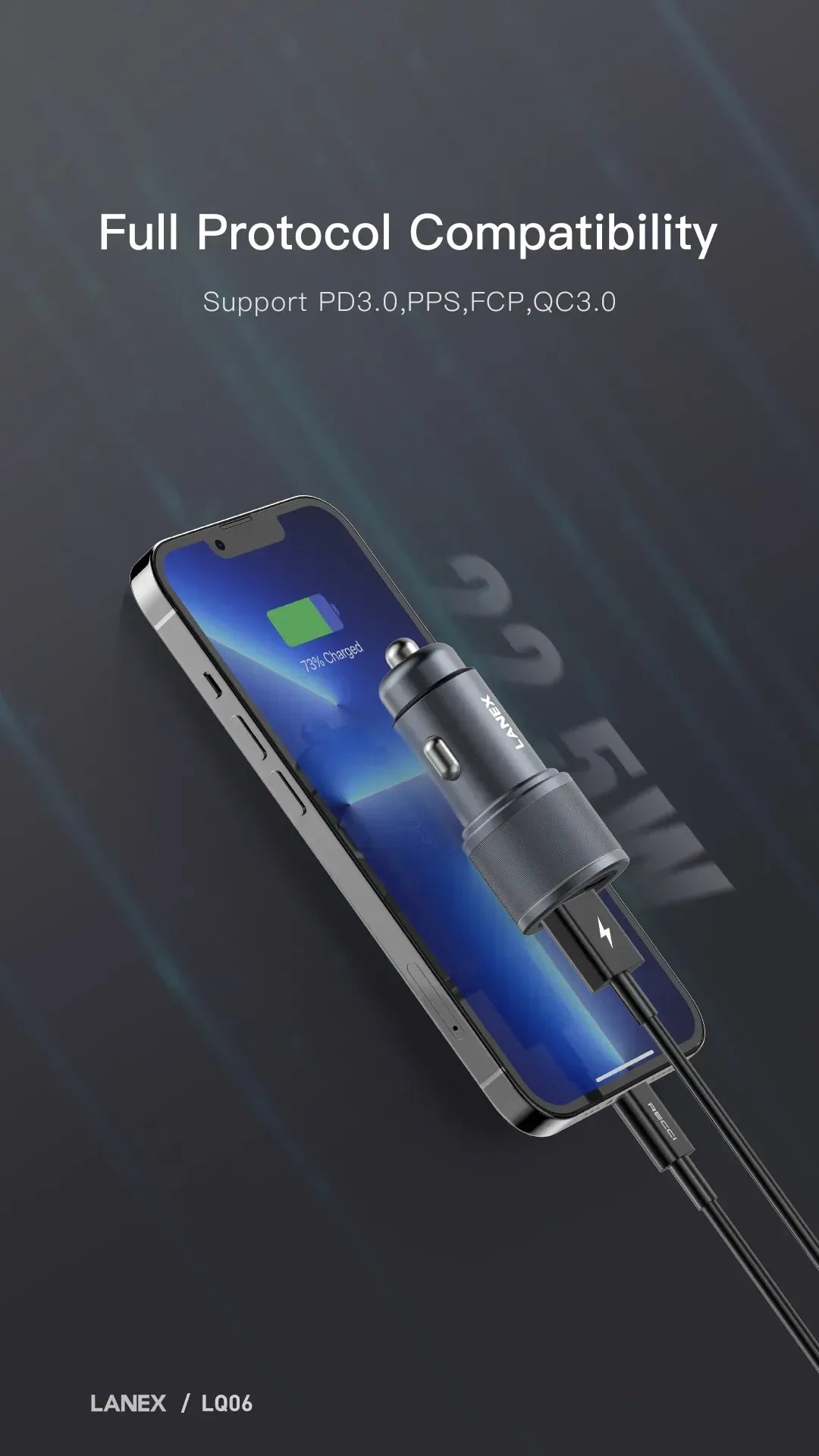 Lanex Car Charger 22.5+36W Fast Charger LQ06 - Three