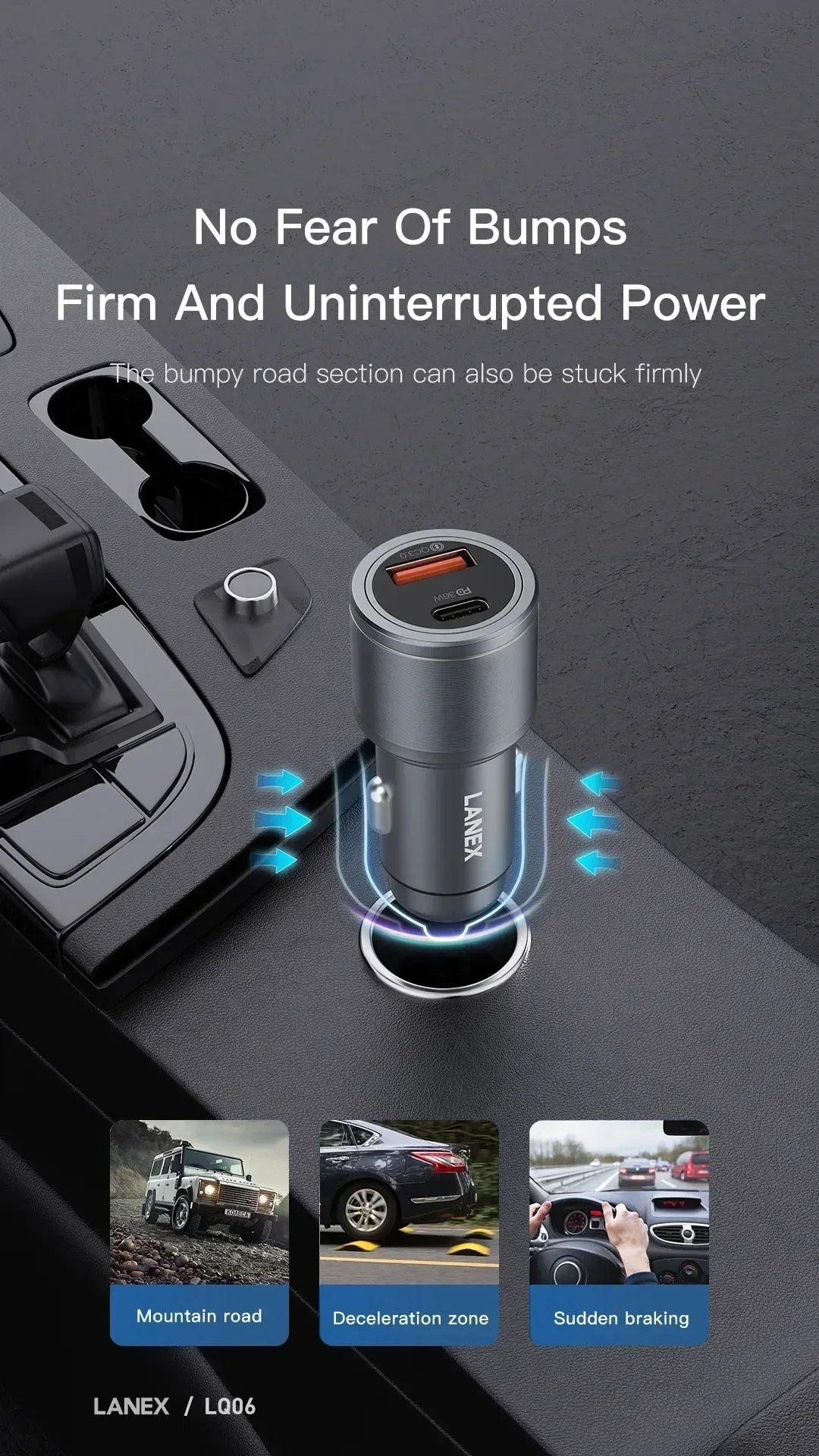 Lanex Car Charger 22.5+36W Fast Charger LQ06 - Three