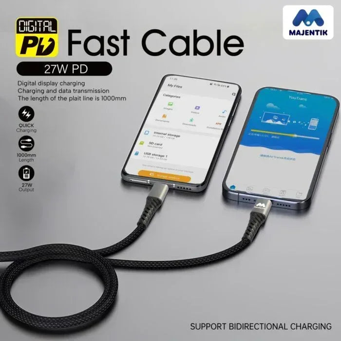 Majentik Led Fast Charging Cable 27W Type-C To Lightning - Three