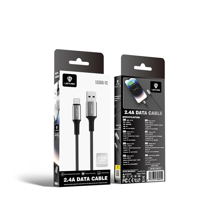 Lenyes USB-A to Type-C 12W Aluminum Alloy Fast Charging Data Cable LC565 TC