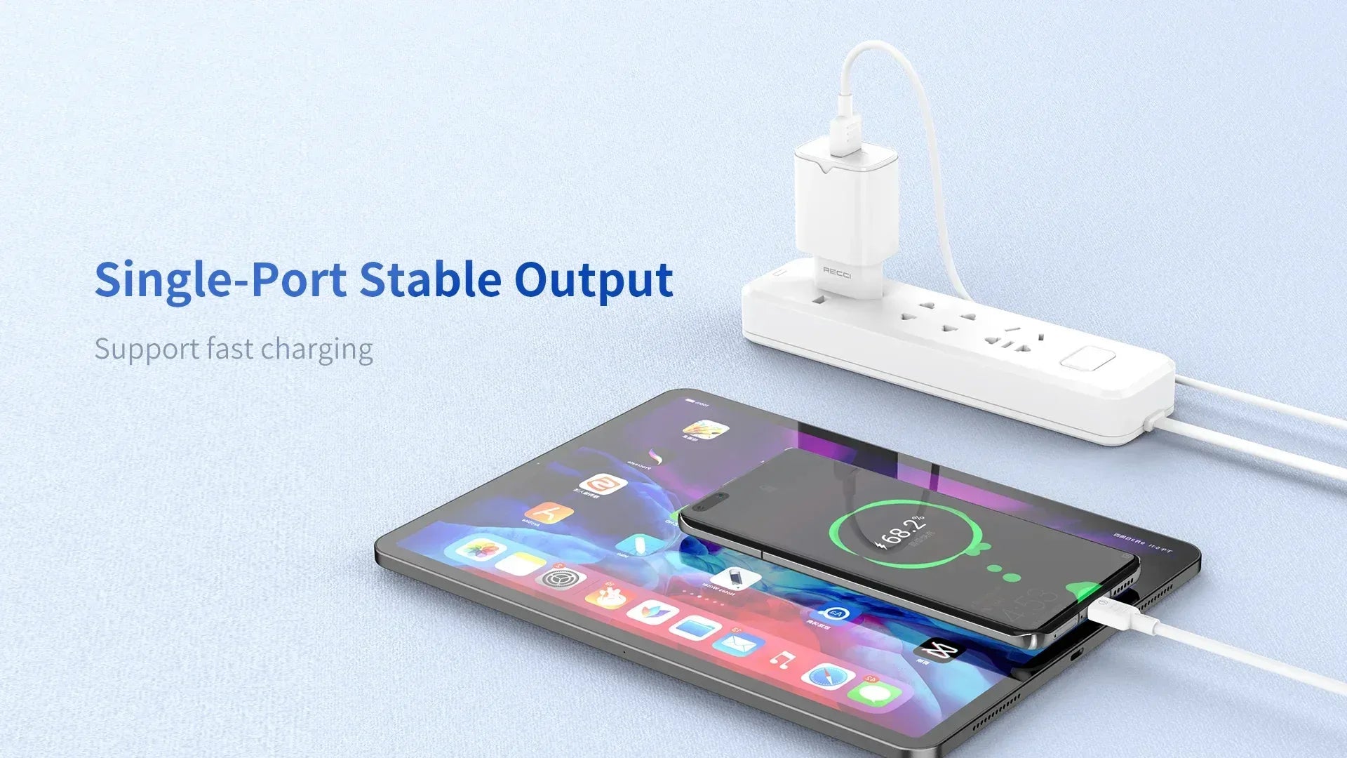 Recci Wall Charger QC18W Fast Charging Adapter RC51E - Three