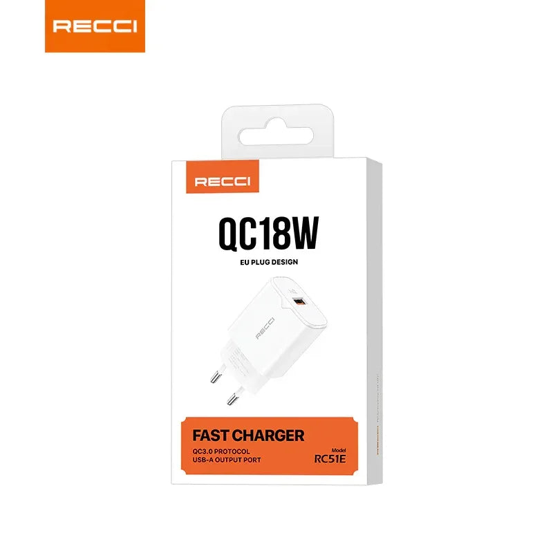 Recci Wall Charger QC18W Fast Charging Adapter RC51E - Three
