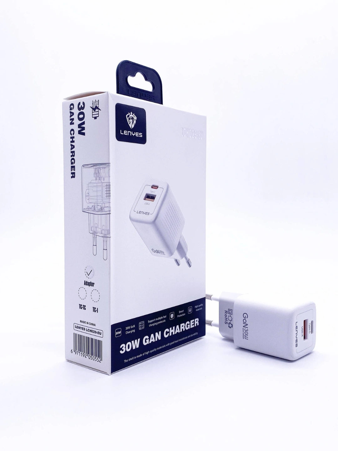 Lenyes 30W PD USB-A Type-C Dual-Port Wall Charger with Type-C to Lightning Cable LCH029-EU