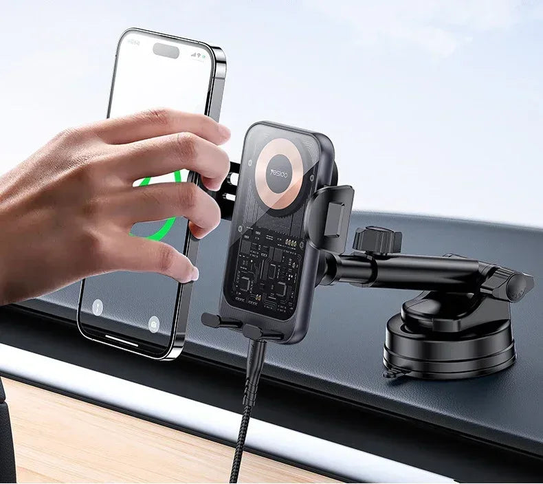 Yesido 360 Rotation Electric Locking 15W Wireless Fast Charging Transparent Car Phone Holder C307 - Three