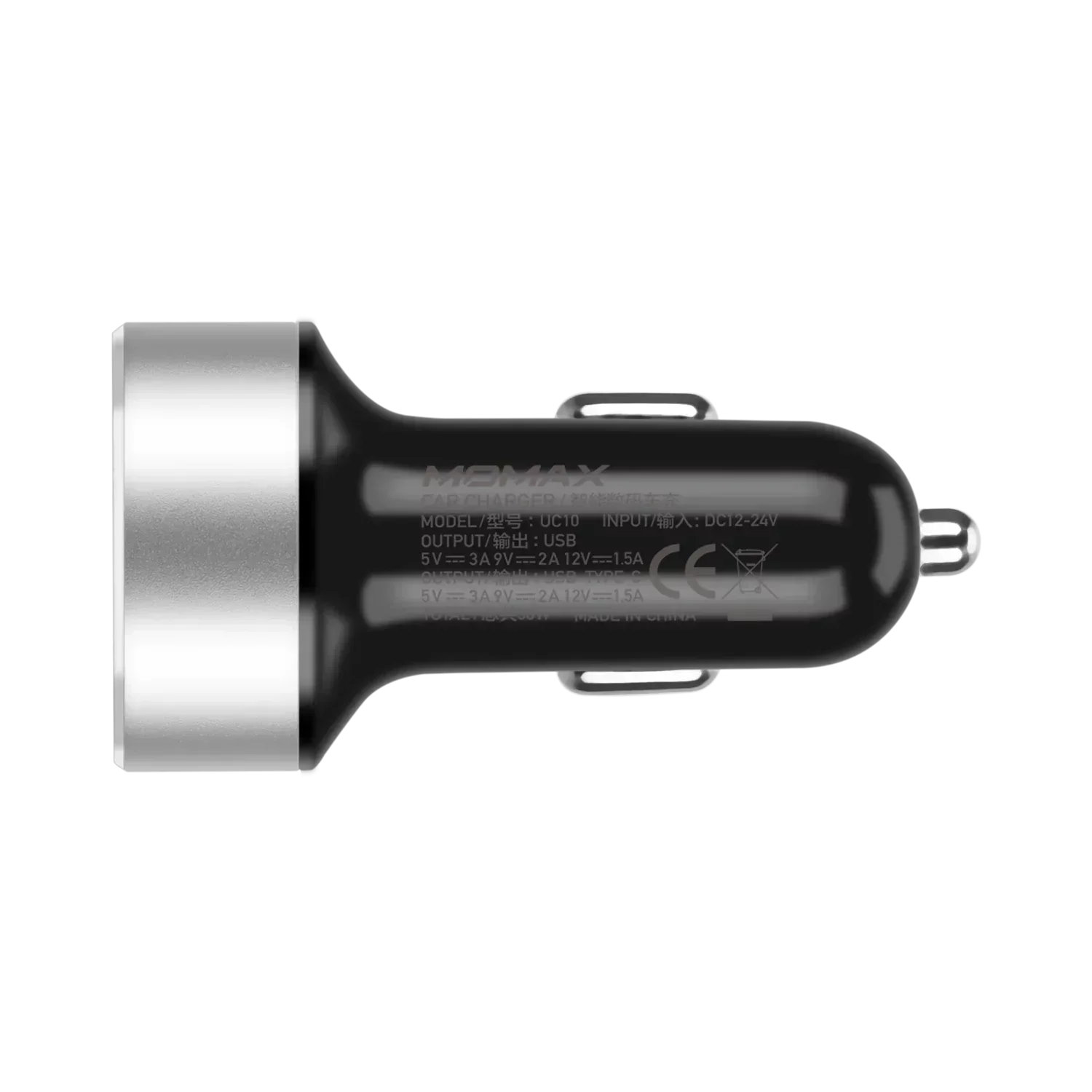 Momax Dual-Port USB with Type–C PD Fast Car Charger 38w UC10D - Three
