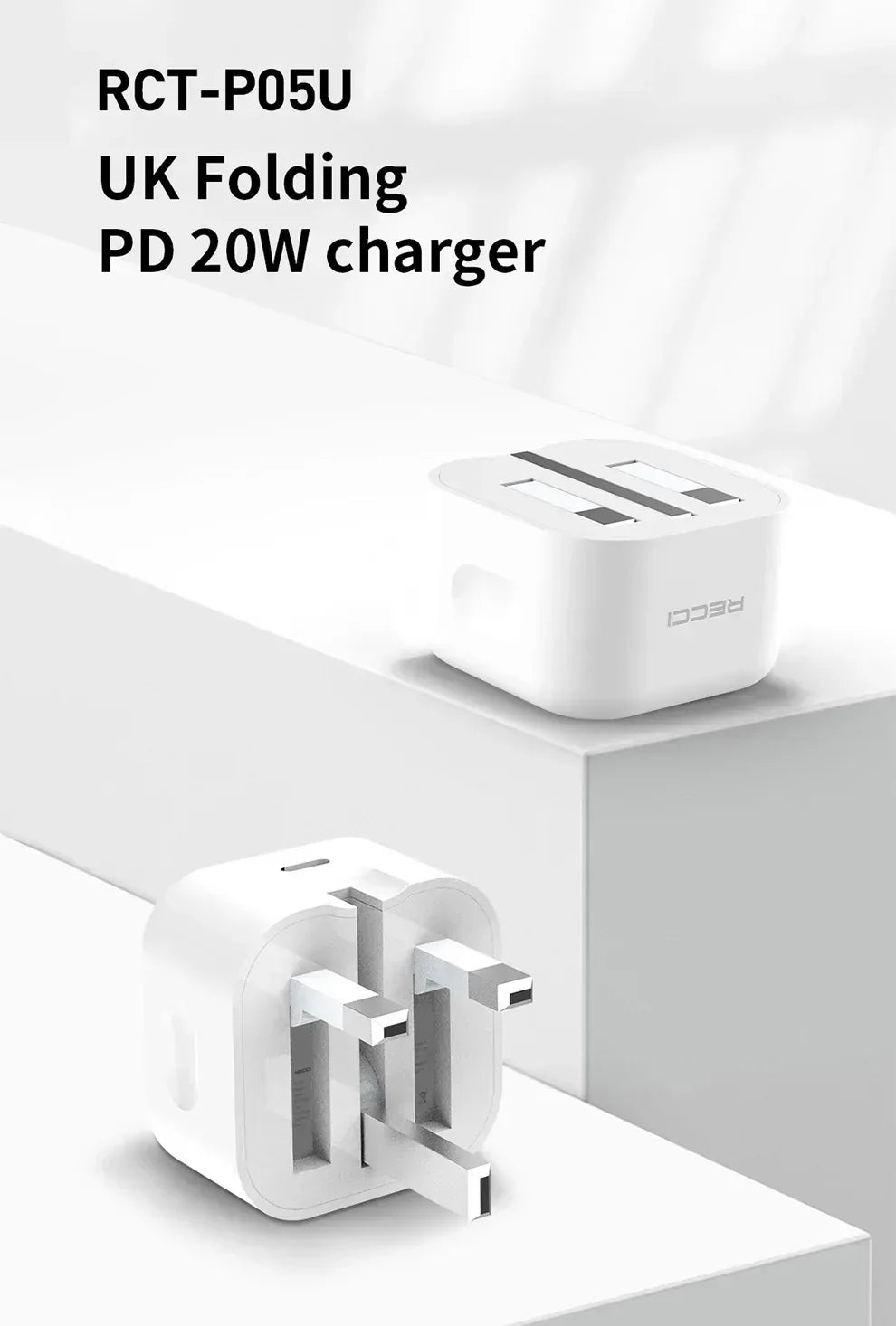Recci PD 20W Wall Charger Folding Plug RCT-P05U - Three
