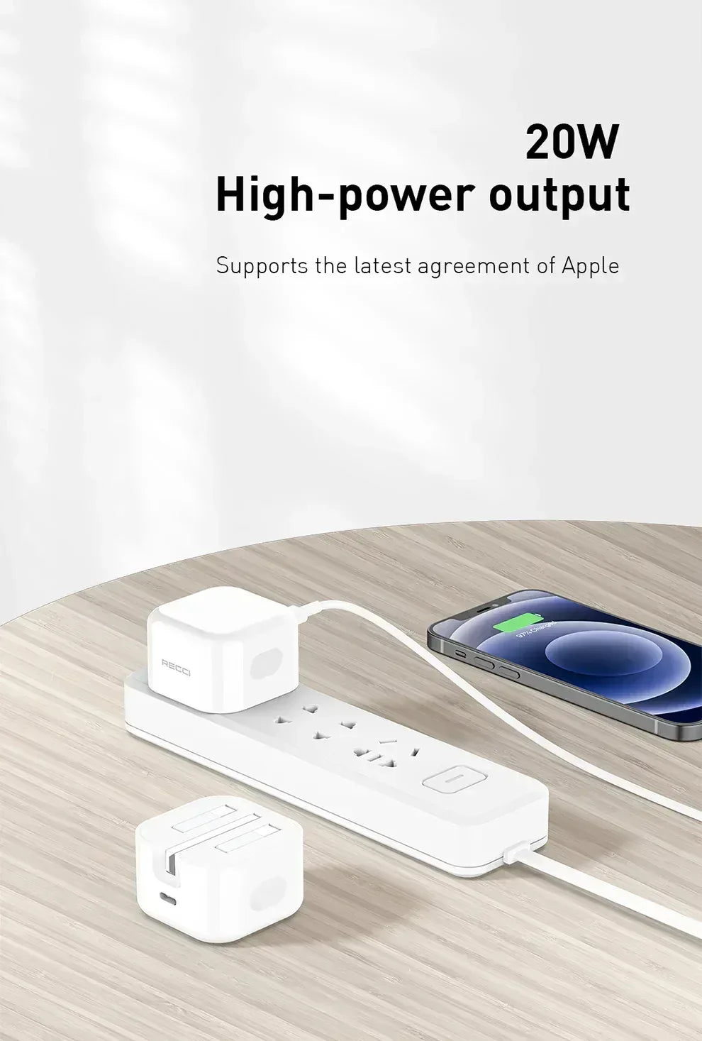 Recci PD 20W Wall Charger Folding Plug RCT-P05U - Three