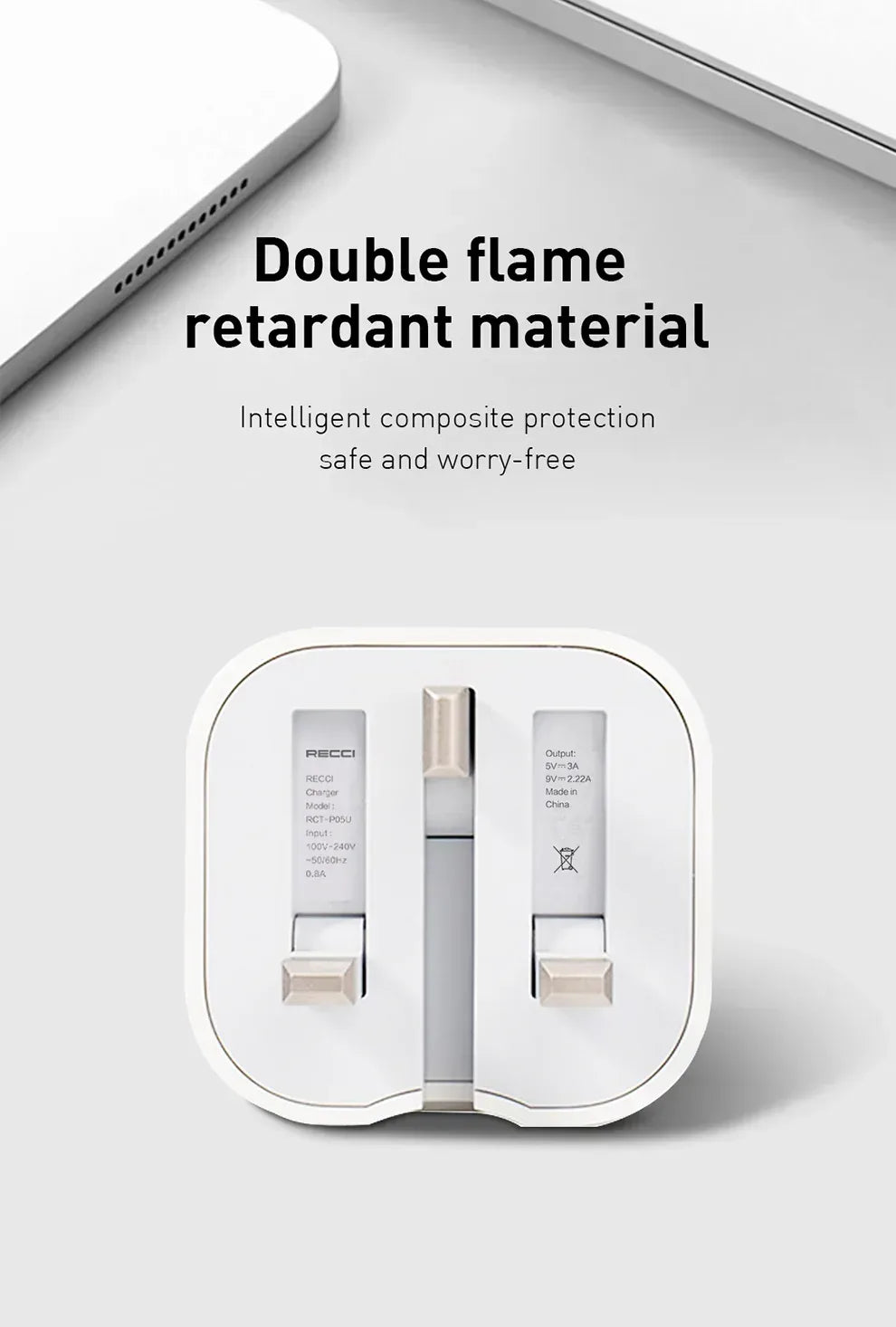 Recci PD 20W Wall Charger Folding Plug RCT-P05U - Three