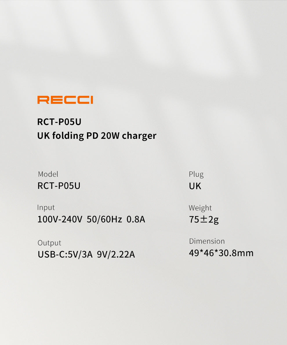 Recci PD 20W Folding Plug RCT-P05U