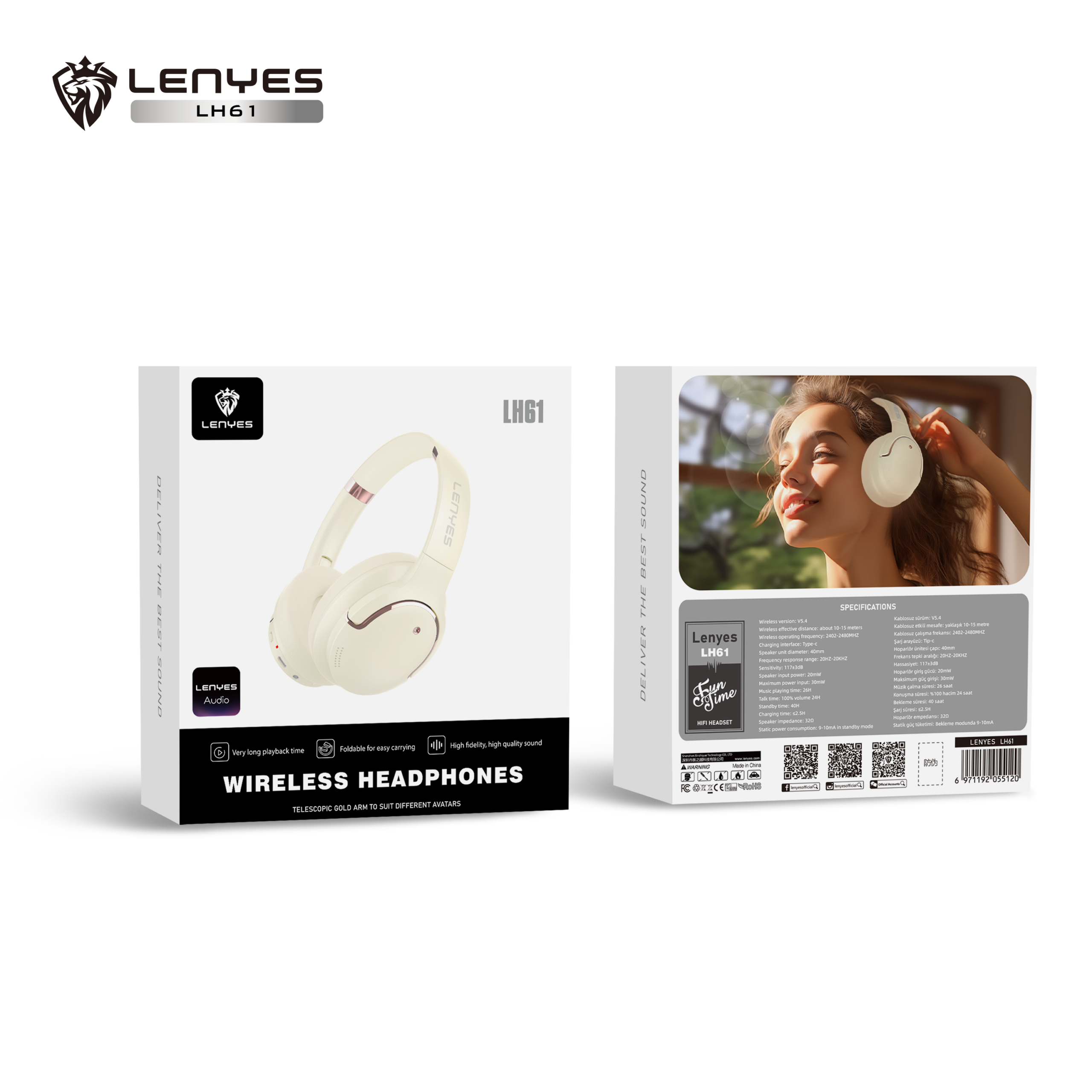 Lenyes Bluetooth 5.3 HiFi 30H Wireless Headphones LH61
