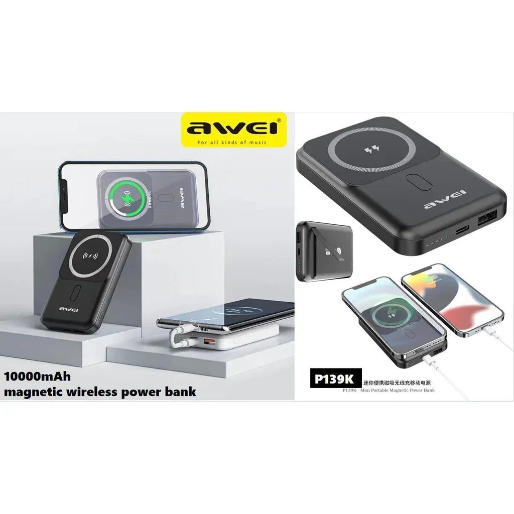 Awei 10000mAh Powerbank Magnetic Wireless P139K - Three