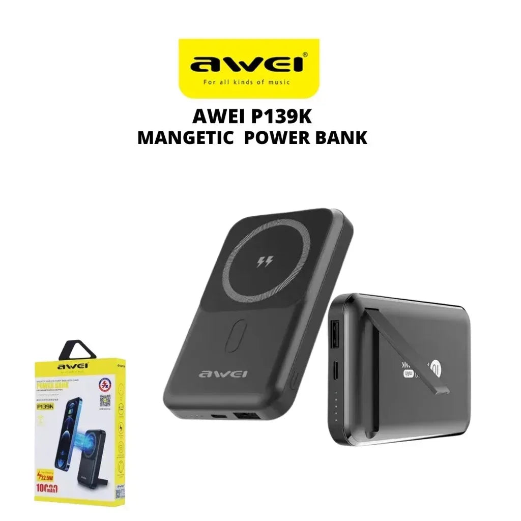 Awei 10000mAh Powerbank Magnetic Wireless P139K - Three
