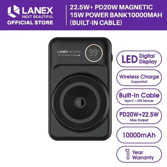 Lanex Magnetic Charging Power Bank 10000mAh N7 - Three