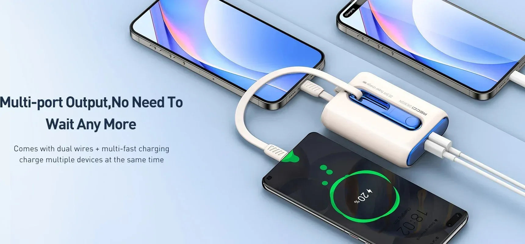 Recci Dual Cable Power Bank 10000mAh Fast Charging RPB-P12 - Three